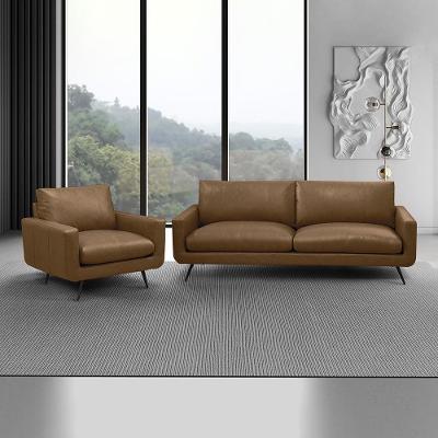 Conjunto Sala de Estar Paloma Sofá 3 Lugares 223cm e Poltrona Couro Marrom Claro Manchado Gran Belo