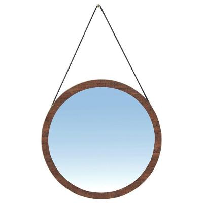 Espelho Decorativo Melk G54 Redondo 65cm Rustic Brown com Tira de Couro Marrom Gran Belo