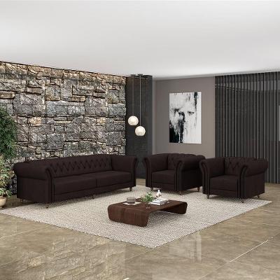 Conjunto Sala de Estar Stanford Chesterfield G58 240cm Marrom Gran Belo