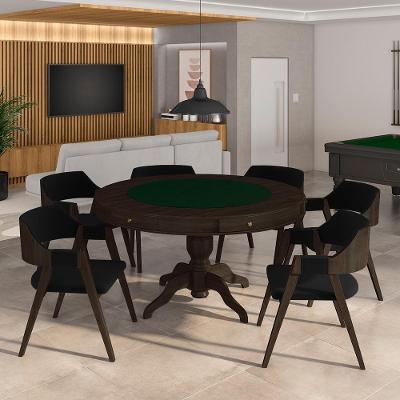 Conjunto Mesa de Jogos Bellagio 6 Lugares Tampo em MDF com Cadeiras Veludo Preto-capuccino Gran Belo