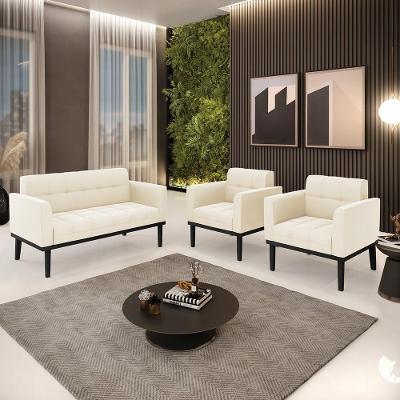 Conjunto 2 Poltronas e 1 Namoradeira Karen G19 em Veludo Bege Gran Belo