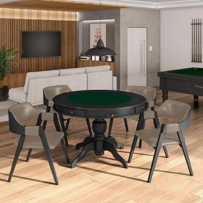 Conjunto Mesa de Jogos Bellagio G42 4 Lugares Tampo em MDF Reversível Pu Nude-preto Gran Belo