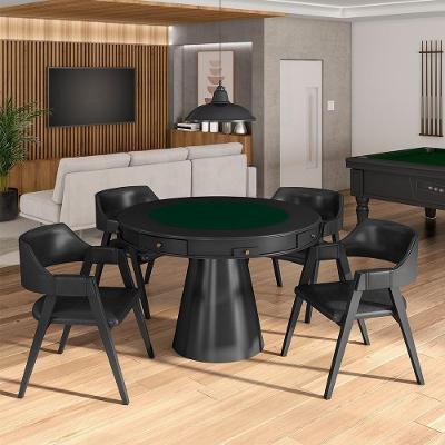 Conjunto Mesa de Jogos Bellagio G42 4 Lugares Tampo em MDF Reversível Preto Gran Belo