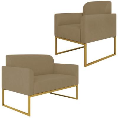 Conjunto Namoradeira e Poltrona Isabella G19 Suede Nude Dourado para Sala de Estar Gran Belo