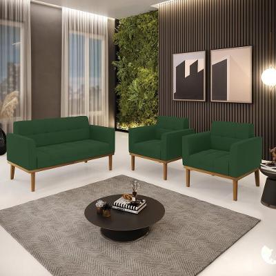 Conjunto 2 Poltronas e 1 Namoradeira Karen Veludo Verde Esmeralda para Sala de Estar Gran Belo