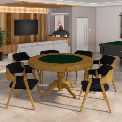 Conjunto Mesa de Jogos Bellagio G42 6 Lugares MDF Base Estrela Veludo Preto-mel Gran Belo