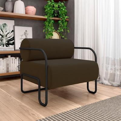 Poltrona Decorativa Polatsk G33 Sala de Estar Veludo Marrom com Estrutura de Madeira Gran Belo