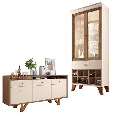 Conjunto Cristaleira Adega e Buffet Aparador Ópera Sollare G26 2 Portas 2 Prateleiras Off White