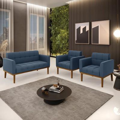 Conjunto 2 Poltronas e 1 Namoradeira Karen Suede Azul Marinho G19 Gran Belo
