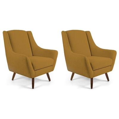 Kit 2 Poltronas Decorativas Naomi para Sala de Estar Veludo Mostarda Escuro G15 Gran Belo