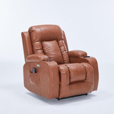 Poltrona Reclinável Elétrica Austin com Massagem Aquecimento Pu Caramelo Gran Belo