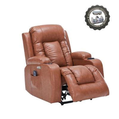 Poltrona Reclinável Elétrica Austin com Massagem Aquecimento Pu Caramelo Gran Belo