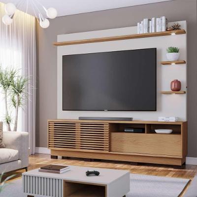 Estante Home Navagio Led G73 1 Porta MDP 200cm Off White-freijó Gran Belo