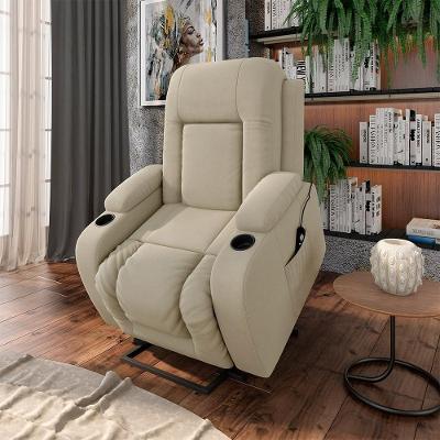 Poltrona Reclinável Crihs Lift G23 com Massagem e Aquecimento Veludo Bege Gran Belo