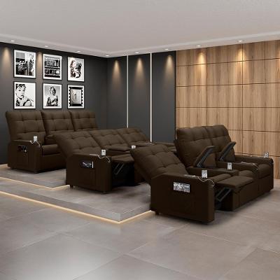 Poltrona Reclinável 3 Lugares Movie com Baú Usb Veludo Marrom Gran Belo