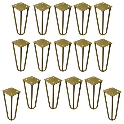 Kit 16 Pés Hairpin Legs G41 Metal 15cm Dourado para Mesas de Centro e Puffs Gran Belo