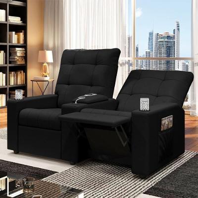 Poltrona Reclinável 2 Lugares Movie Baú com Usb Veludo Preto G23 Gran Belo
