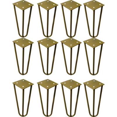Kit 12 Pés Palito Hairpin Legs de Metal 15cm Dourado G41 para Móveis Gran Belo