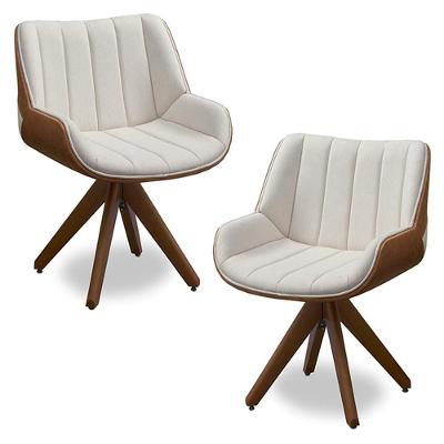 Kit 02 Poltronas Traoré G33 Giratória Linho com Pu Off White e Marrom Gran Belo