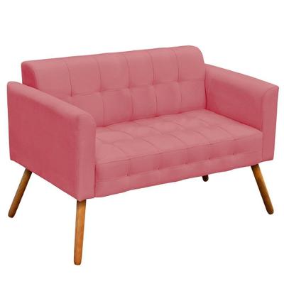 Poltrona Namoradeira Karen Suede Rosê G19 Decorativa com Pés Palito para Sala de Estar Gran Belo