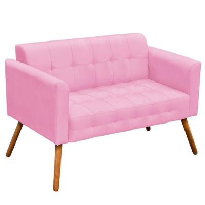 Poltrona Namoradeira Karen Suede Rosa G19 com Pés Palito Decorativa Gran Belo
