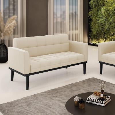 Poltrona Namoradeira Karen G19 Suede Bege com Pés Fixos em Madeira Gran Belo