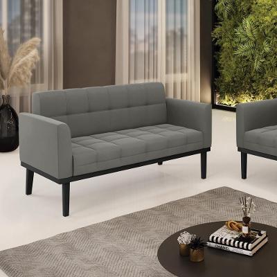 Poltrona Namoradeira Karen G19 Suede Grafite com Pés Fixos em Madeira para Sala de Estar Gran Belo