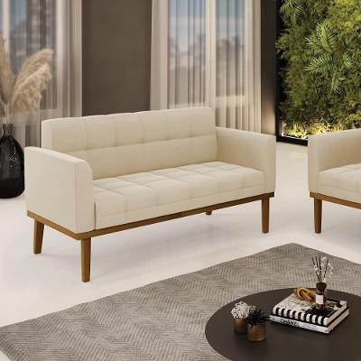 Poltrona Namoradeira Karen G19 Suede Bege com Pés em Madeira Castanho Gran Belo