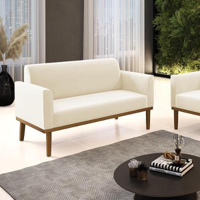 Poltrona Namoradeira Isabella G19 Decorativa Veludo Bege Pés em Madeira para Sala de Estar Gran Belo
