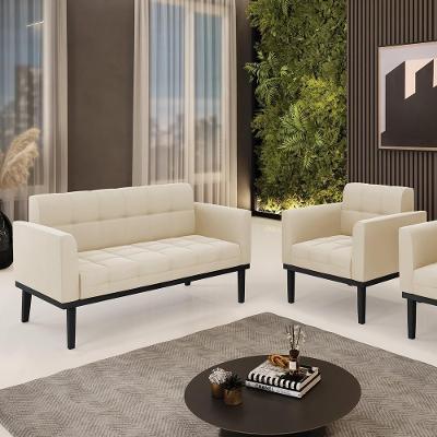 Conjunto Poltrona e Namoradeira Karen Suede Bege G19 com Espuma D-23 Gran Belo