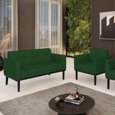 Conjunto Poltrona e Namoradeira Karen Pés Fixos em Madeira Verde Esmeralda G19 Gran Belo