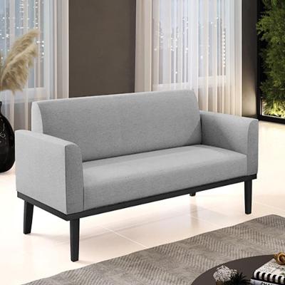 Poltrona Namoradeira Isabella G19 Decorativa em Linho Cinza com Pés de Madeira Gran Belo
