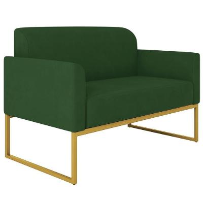 Poltrona Namoradeira Isabella Decorativa Suede Verde Dourado para Sala de Estar Gran Belo