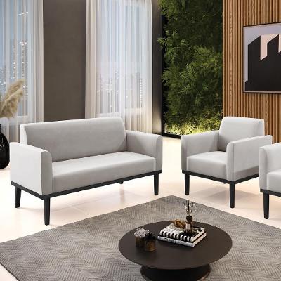 Conjunto Poltrona e Namoradeira Isabella G19 Veludo Cinza Pés Fixo Madeira Preto Gran Belo
