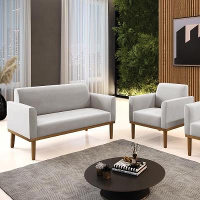 Conjunto Poltrona e Namoradeira Isabella G19 Veludo Cinza com Espuma D23 Gran Belo