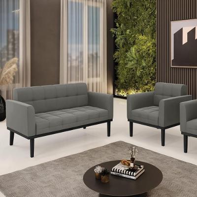 Conjunto Poltrona e Namoradeira Karen G19 Decorativa Suede Preto Gran Belo