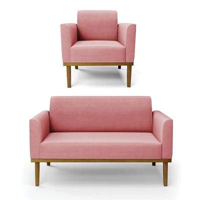 Conjunto Poltrona e Namoradeira Isabella Suede Rose G19 com Espuma D-23 Gran Belo