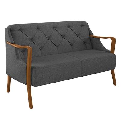 Poltrona Namoradeira Hand G45 2 Lugares Decorativa em Linho Chumbo para Sala de Estar Gran Belo