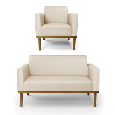 Conjunto Poltrona e Namoradeira Isabella G19 Corino com Espuma D-23 Bege Gran Belo