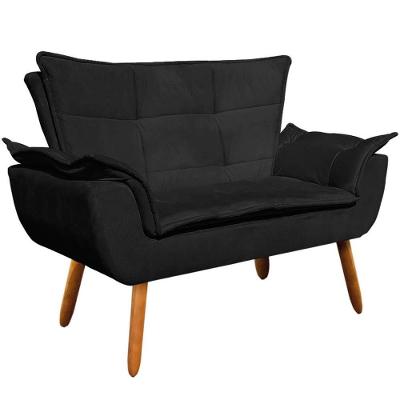 Poltrona Namoradeira Charger Pés Palito Suede Preto G19 para Sala de Estar Gran Belo