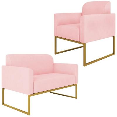 Conjunto Namoradeira e Poltrona Isabella G19 Suede Rosa Bebê Dourado Gran Belo