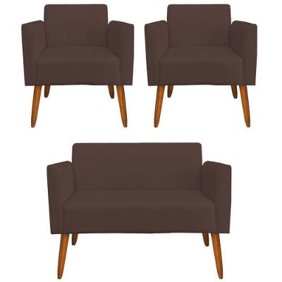Conjunto Namoradeira e 2 Poltronas Isabella Suede Marrom G19 para Sala de Estar Gran Belo