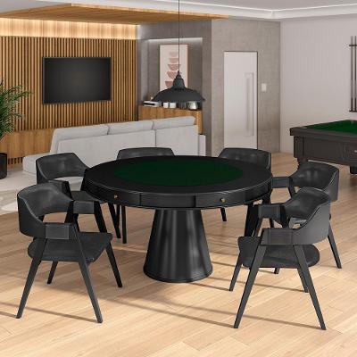 Conjunto Mesa de Jogos Bellagio G42 Madeira Maciça e Mdf 140cm Grafite Gran Belo