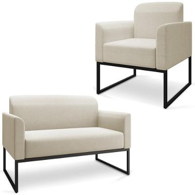Conjunto Namoradeira e Poltrona Isabella G19 Linho Bege e Preto para Sala Gran Belo