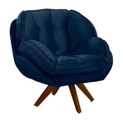 Poltrona Giroud G33 Decorativa Giratória em Veludo Azul Marinho para Sala de Estar Gran Belo