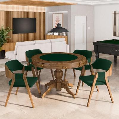 Conjunto Mesa de Jogos Bellagio com 4 Cadeiras Madeira 110cm Verde e Nogueira Gran Belo