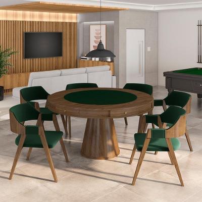 Conjunto Mesa de Jogos Bellagio G42 com 6 Cadeiras Madeira Maciça 140cm Verde e Nogueira Gran Belo