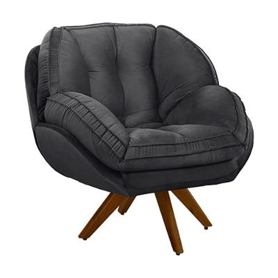Poltrona Giroud G33 Decorativa Giratória em Veludo Confortável Cinza Chumbo Gran Belo
