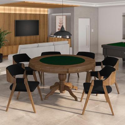Conjunto Mesa de Jogos Bellagio 6 Lugares Tampo Reversível MDF Preto Nogueira Gran Belo