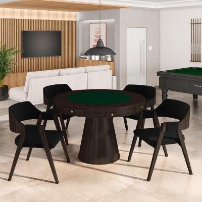 Conjunto Mesa de Jogos Bellagio com 4 Cadeiras Madeira 110cm Preto Gran Belo
